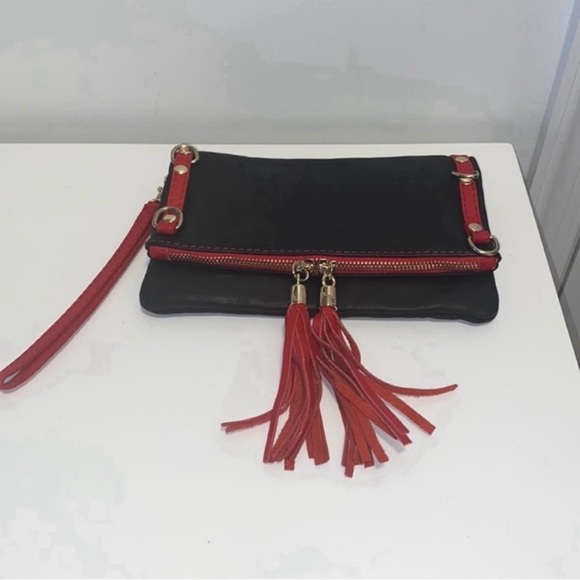🌹 NEW! Red and Black L'ARTIGIANO SORRENTINO Italian Leather Crossbody/ Clutch
